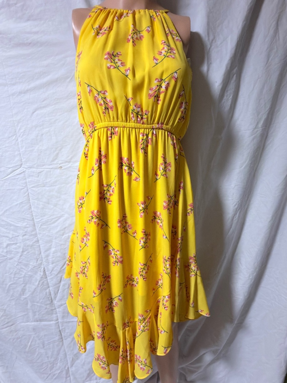 GB Girls Yellow Floral Halter High-Low Ruffle Sundress Size Large / Fits XS